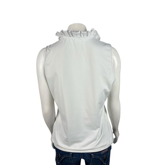 J McLaughlin Ruffle Neck Sleeveless Blouse Medium Catalina Cloth Tank Top Shirt - Picture 3 of 7